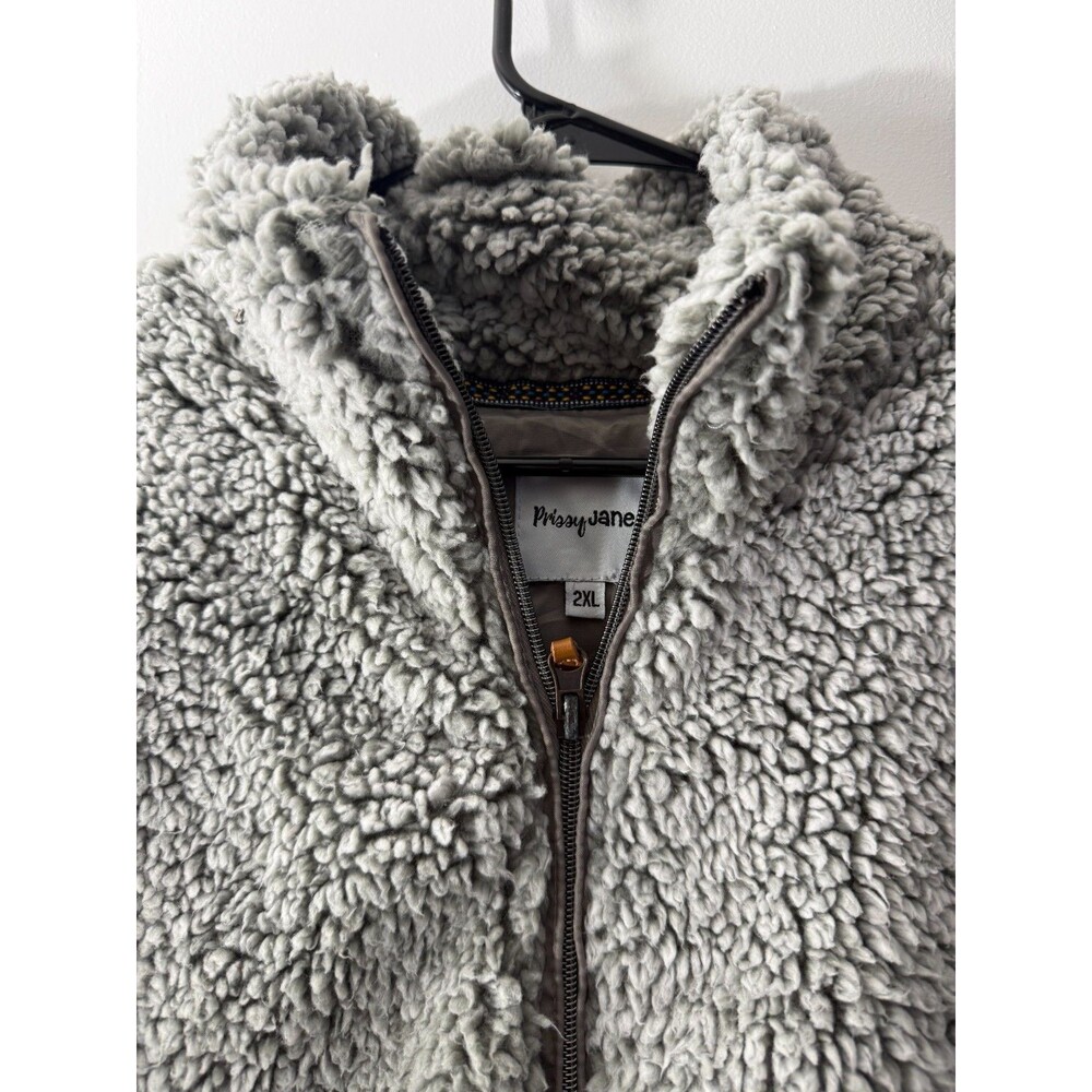 Prissy Jane Sherpa Fleece Gray Zip Up Vest Women's Plus 2X Outdoors Earthy